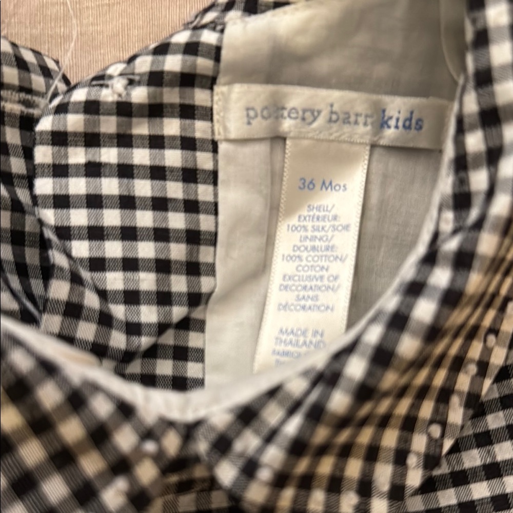 Pottery Barn kids girls silk Classic Black and White Checkered Kids Dress 36 mos - Picture 2 of 8